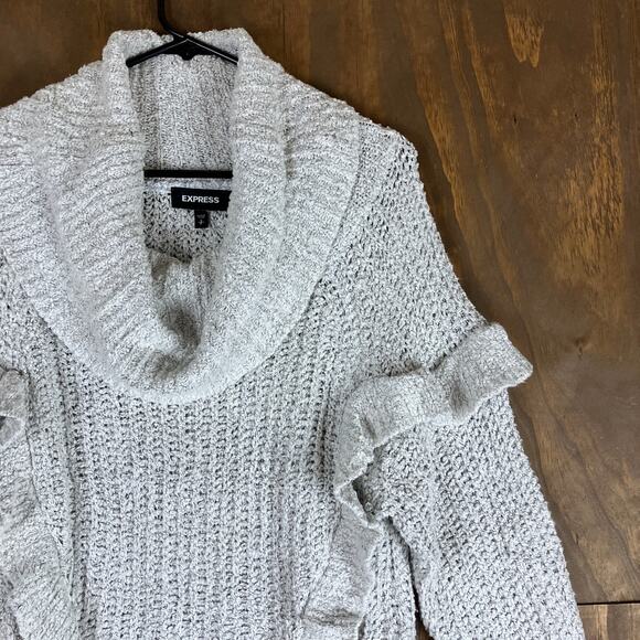Express Womens Sweater White Cowl Neck Long Sleeve Ruffle Front Small - Picture 5 of 12
